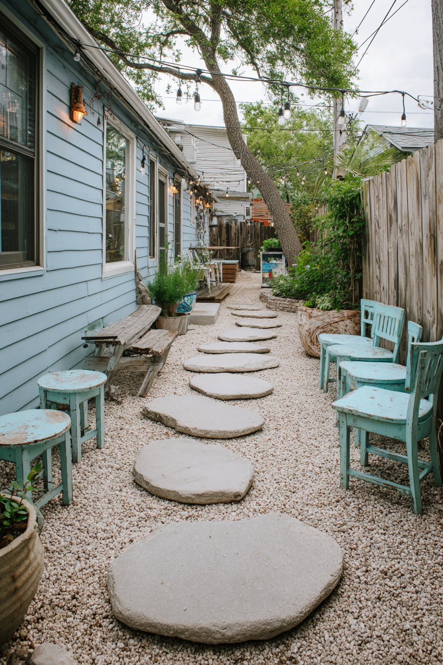 Stepping Stones in Pea Gravel with Shabby Chic