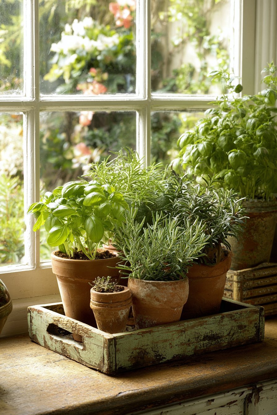 Windowsill Herb Garden Arrangement