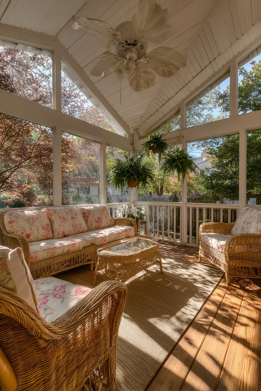 Vintage Wicker Screened Porch