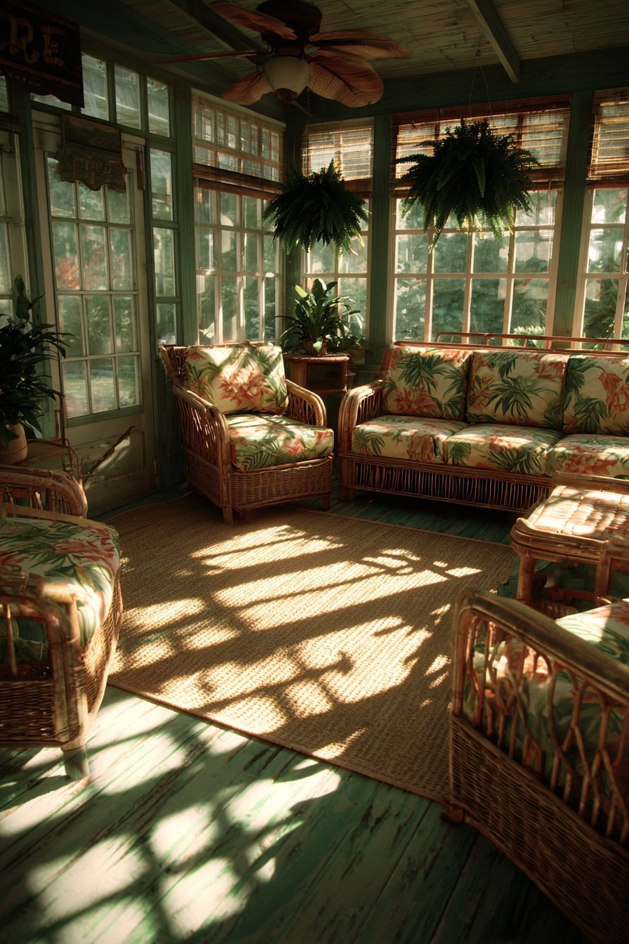 Vintage Wicker Screened Porch