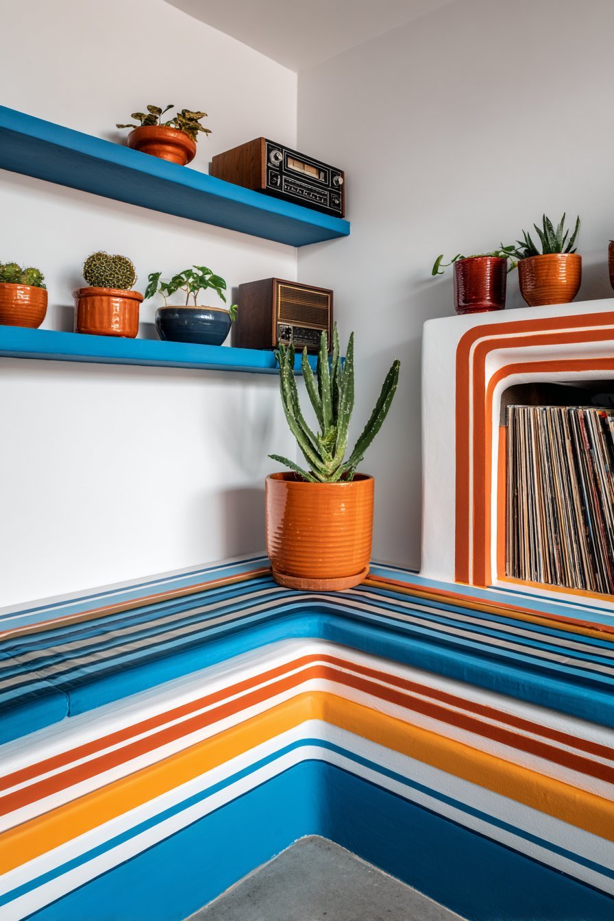 Faux Fireplace with Geometric Tiles