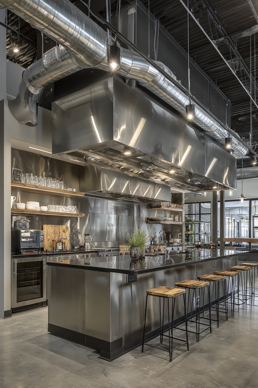 Floor-to-Ceiling Stainless Steel Backsplash