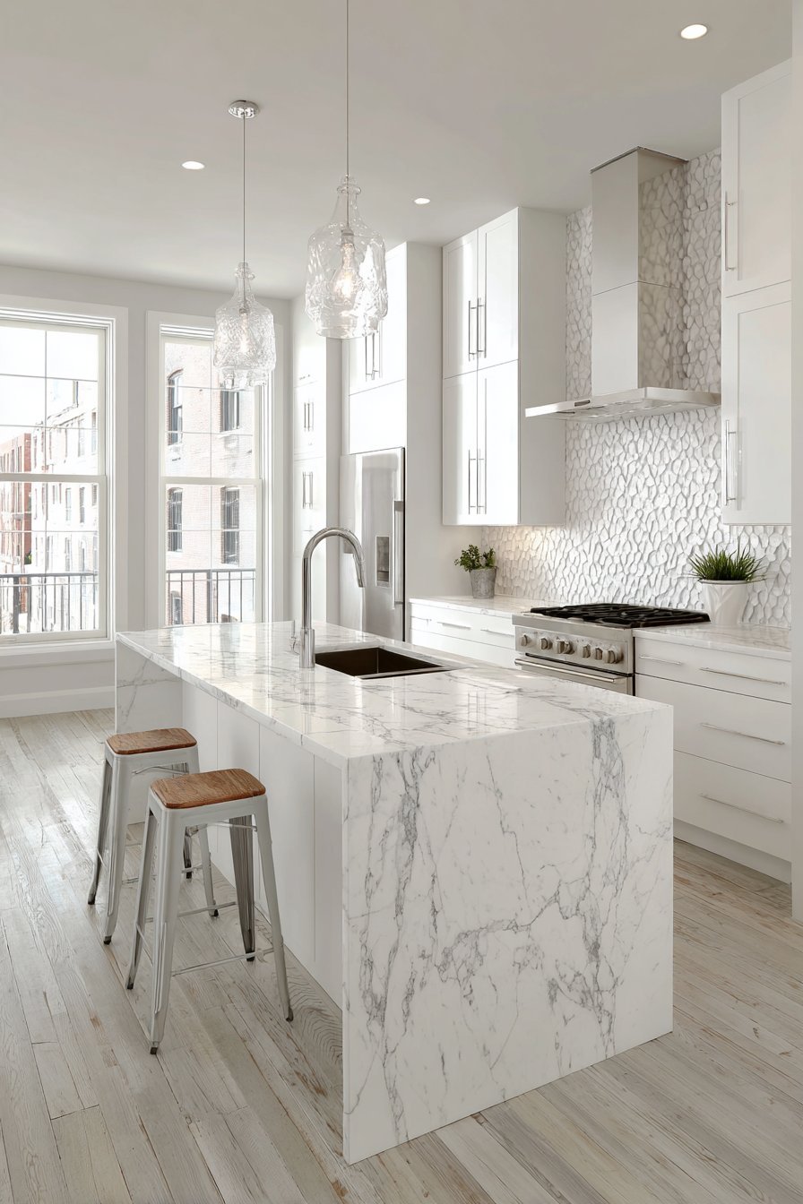 Textured White Kitchen with Subtle Pattern