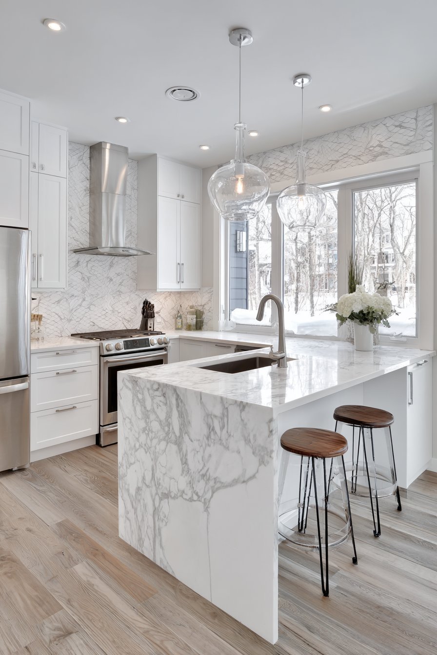 Textured White Kitchen with Subtle Pattern