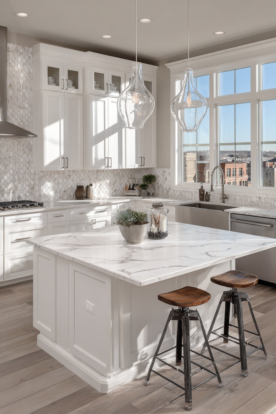 Textured White Kitchen with Subtle Pattern