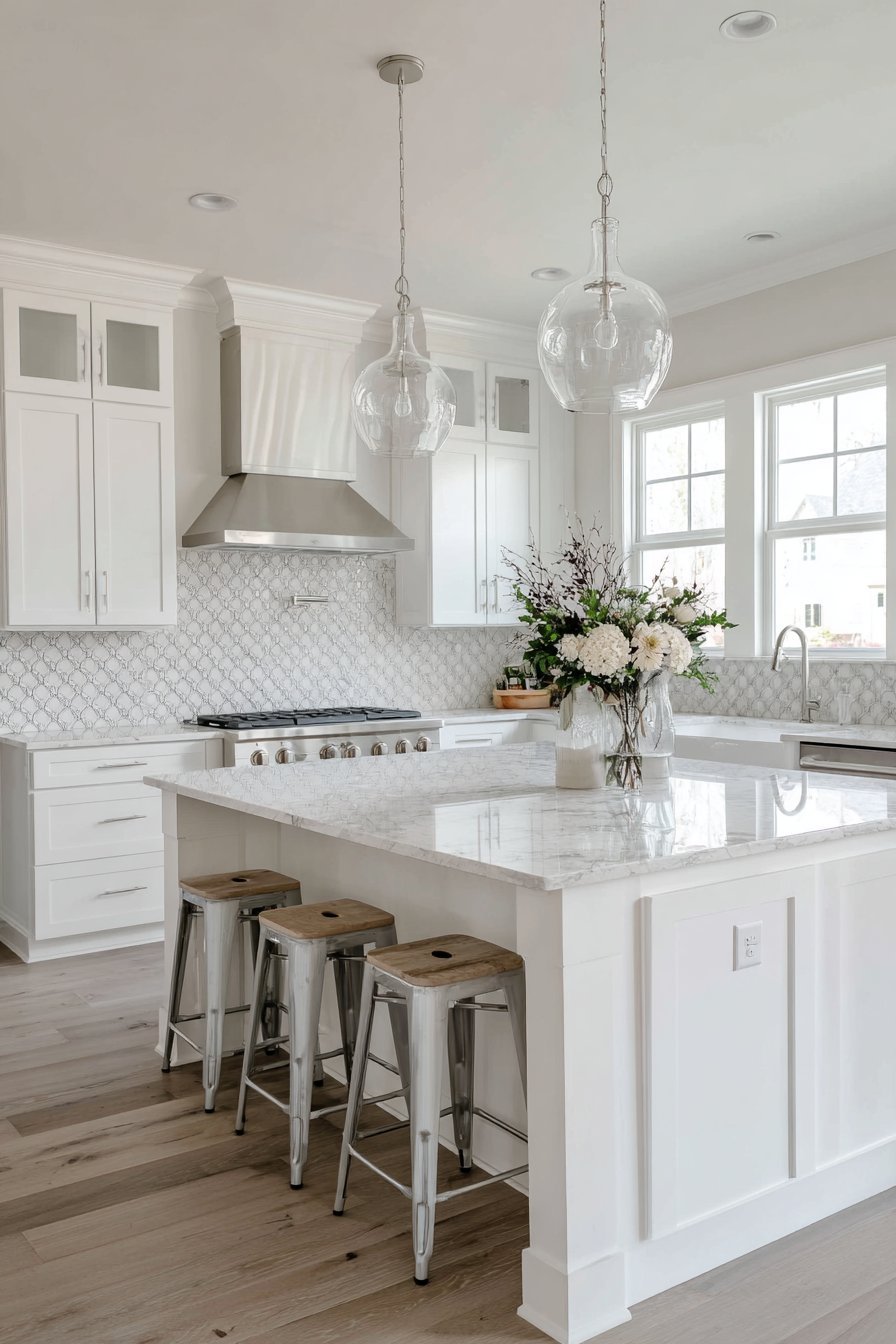 Textured White Kitchen with Subtle Pattern