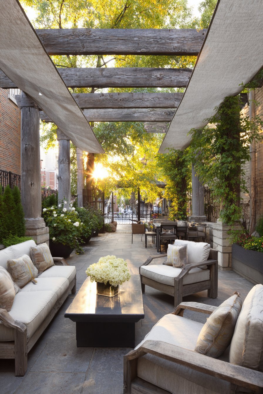 Canvas-Shaded Pergola Living Room