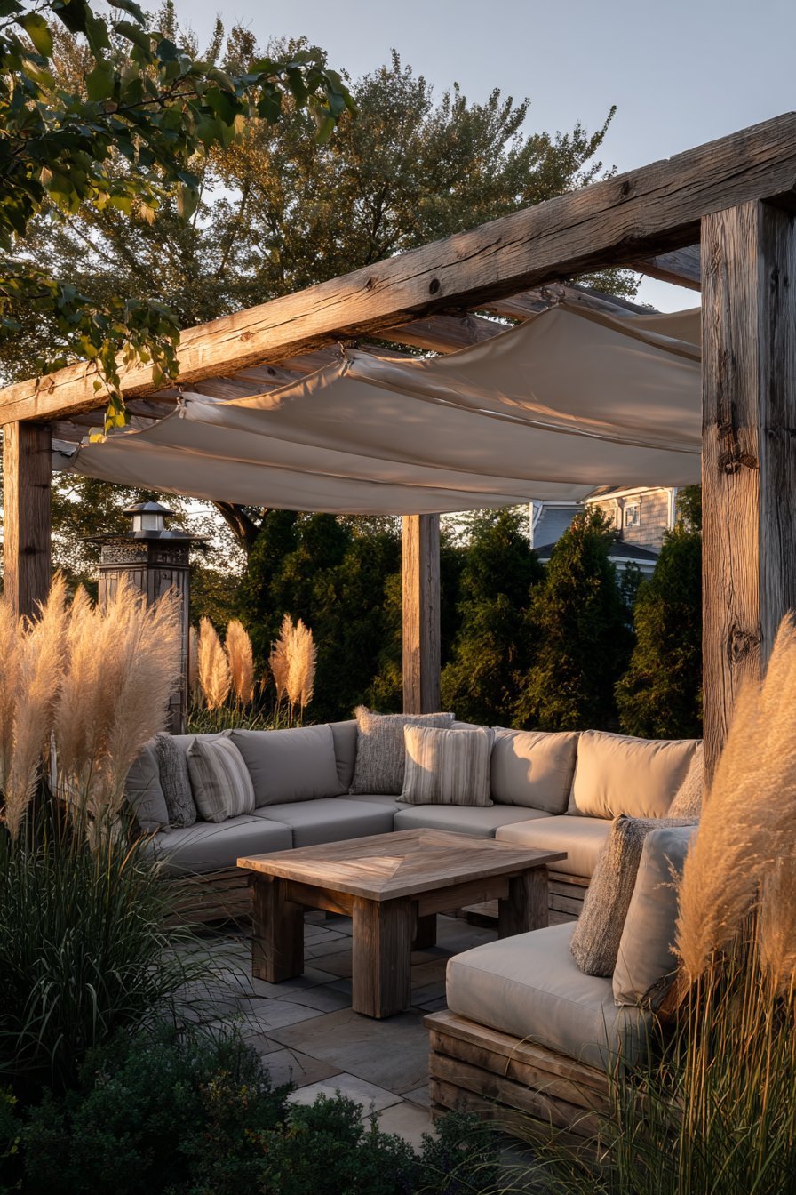 Canvas-Shaded Pergola Living Room