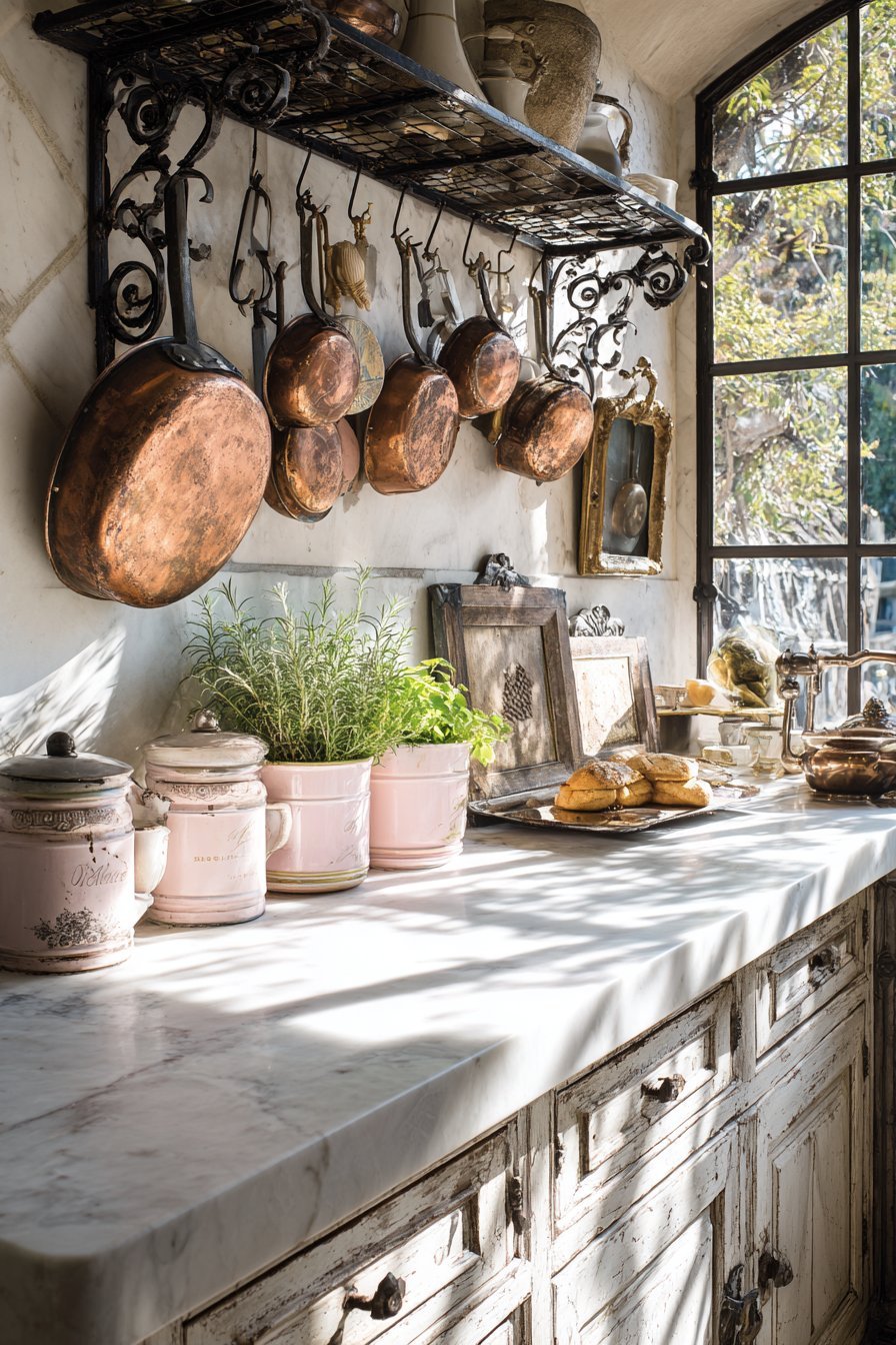 Wall-Mounted Pot Rack with Ironwork