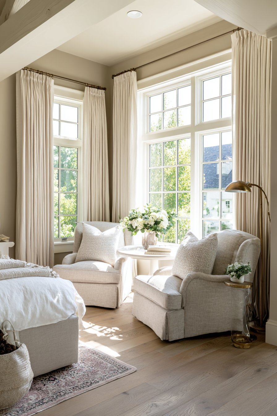 Sophisticated Sitting Area with Champagne Silk