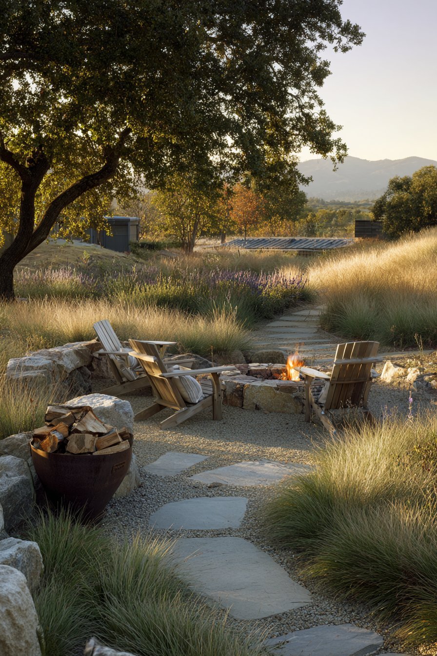 Stone-Bordered Fire Pit Gathering