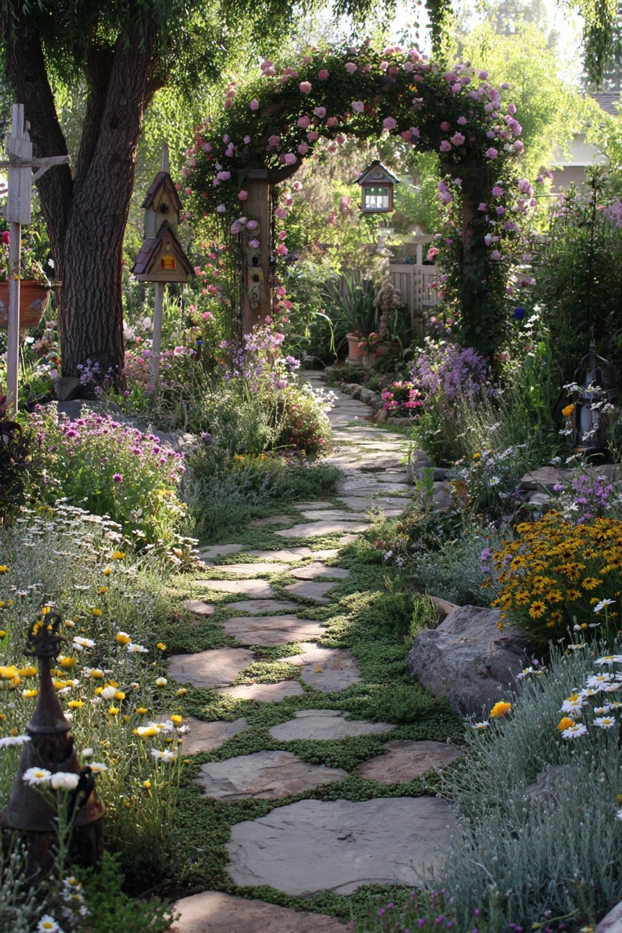 Whimsical Garden Path Through Cottage Flowers