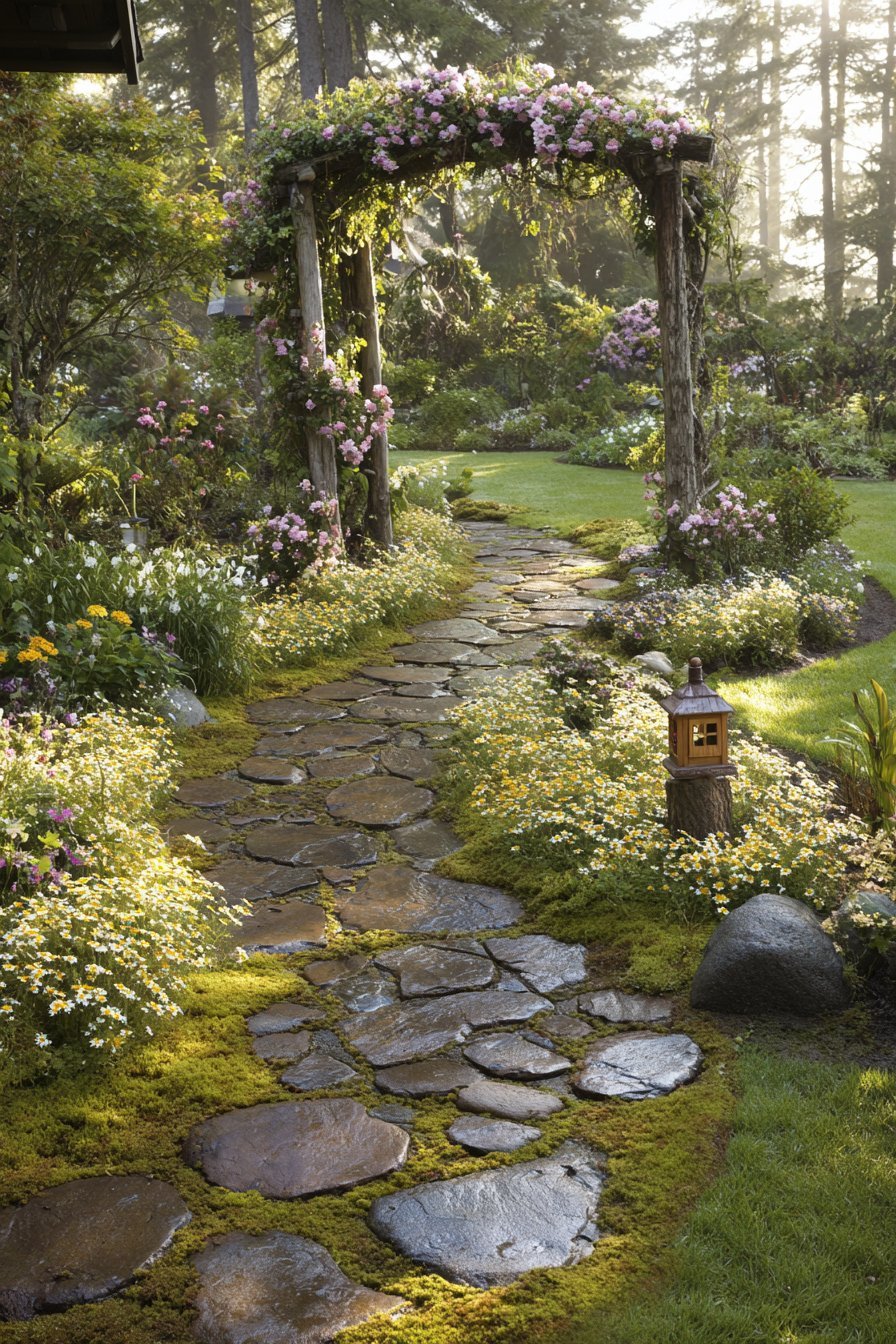 Whimsical Garden Path Through Cottage Flowers