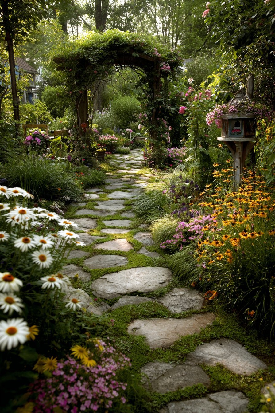 Whimsical Garden Path Through Cottage Flowers