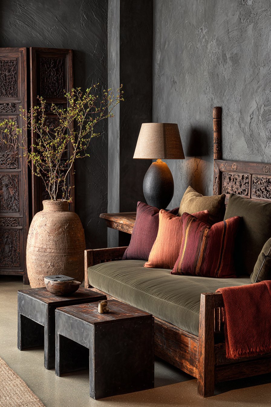 Charcoal Accent Wall with Reclaimed Teak