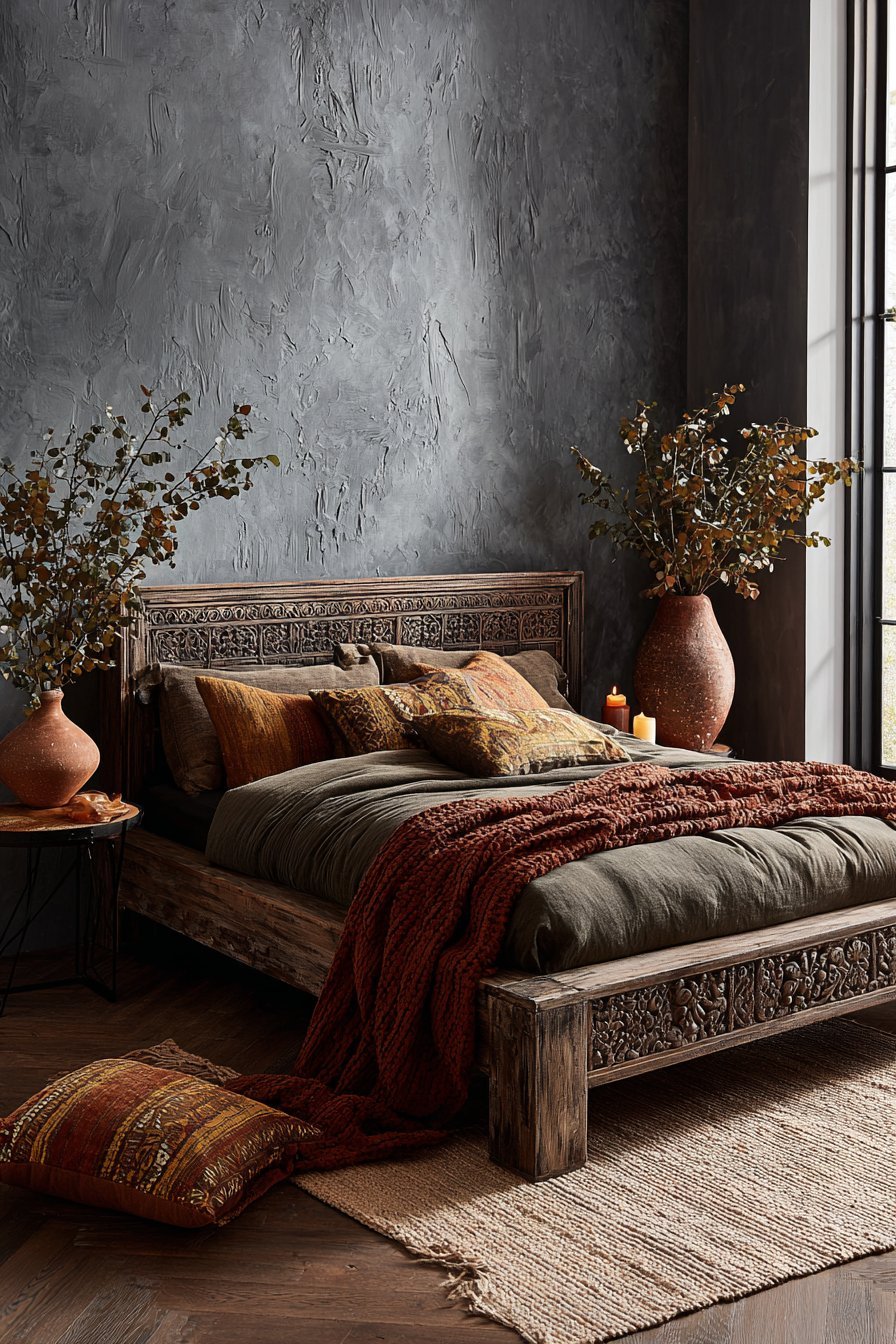 Charcoal Accent Wall with Reclaimed Teak