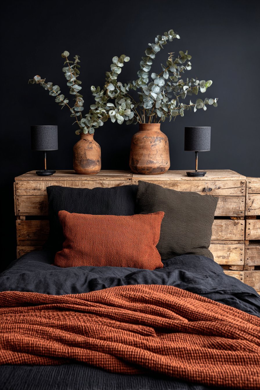 Charcoal Accent Wall with Reclaimed Teak