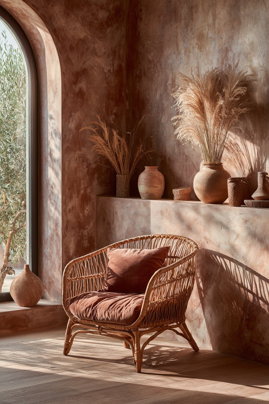 Rattan Reading Nook in Mauve Pink