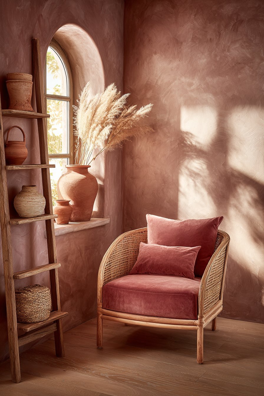 Rattan Reading Nook in Mauve Pink