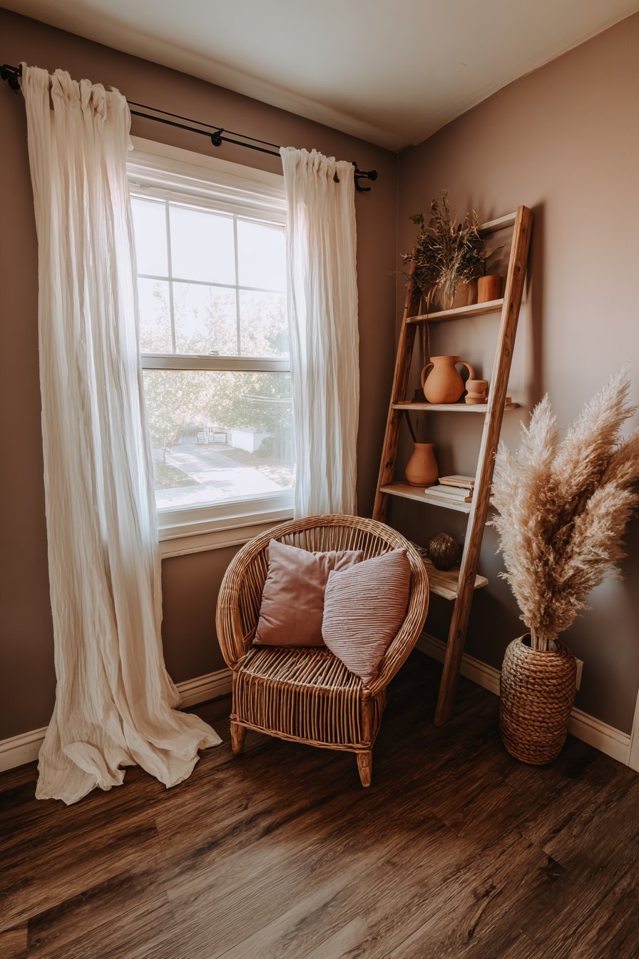 Rattan Reading Nook in Mauve Pink