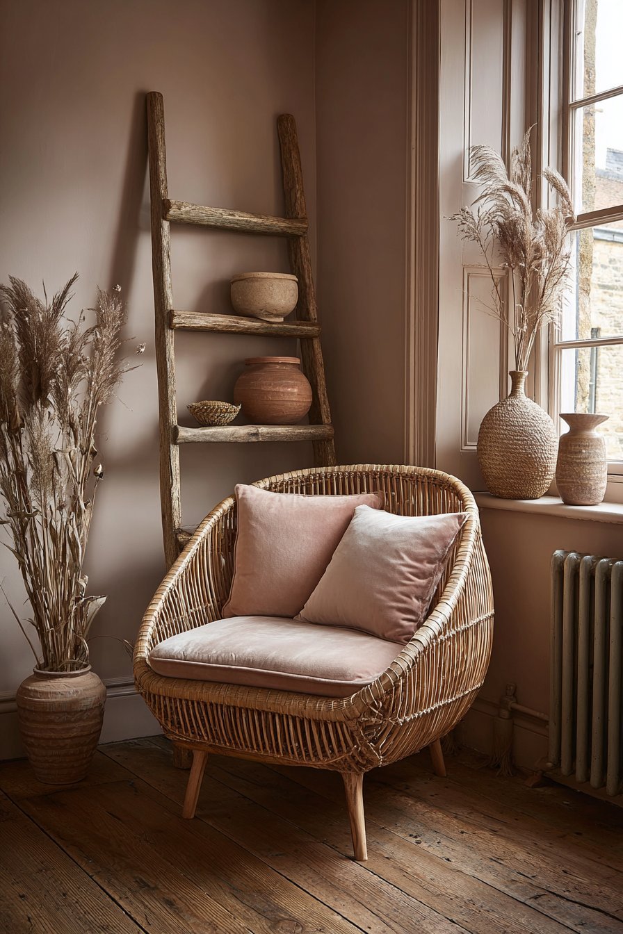 Rattan Reading Nook in Mauve Pink