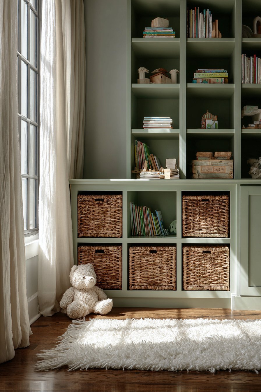 Custom Built-In Corner Unit with Sage Green Finish