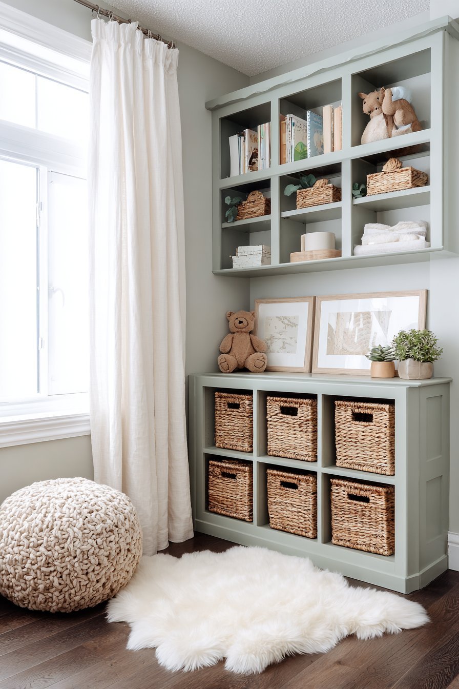 Custom Built-In Corner Unit with Sage Green Finish