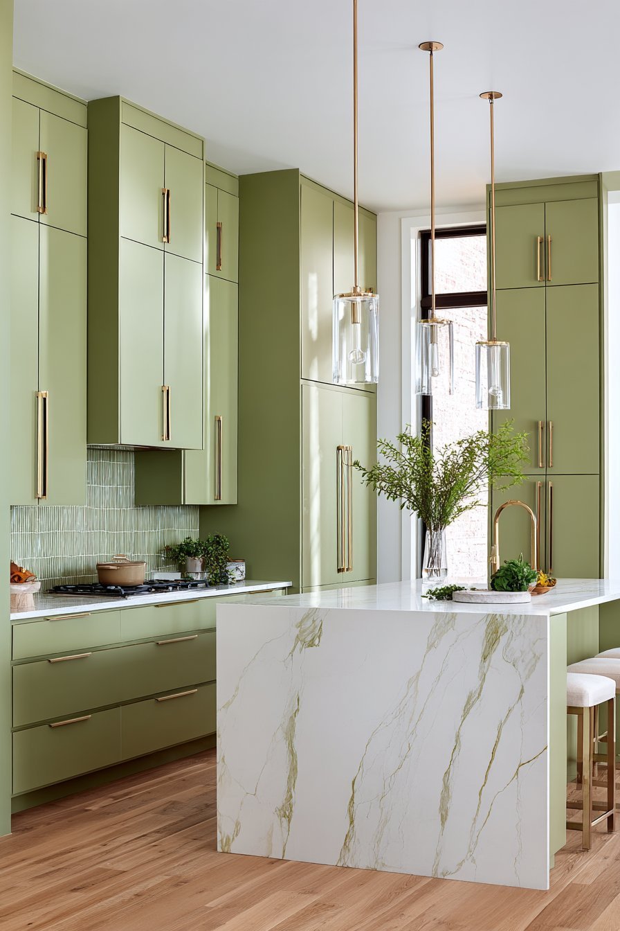 Sleek Pistachio Green Modern Kitchen