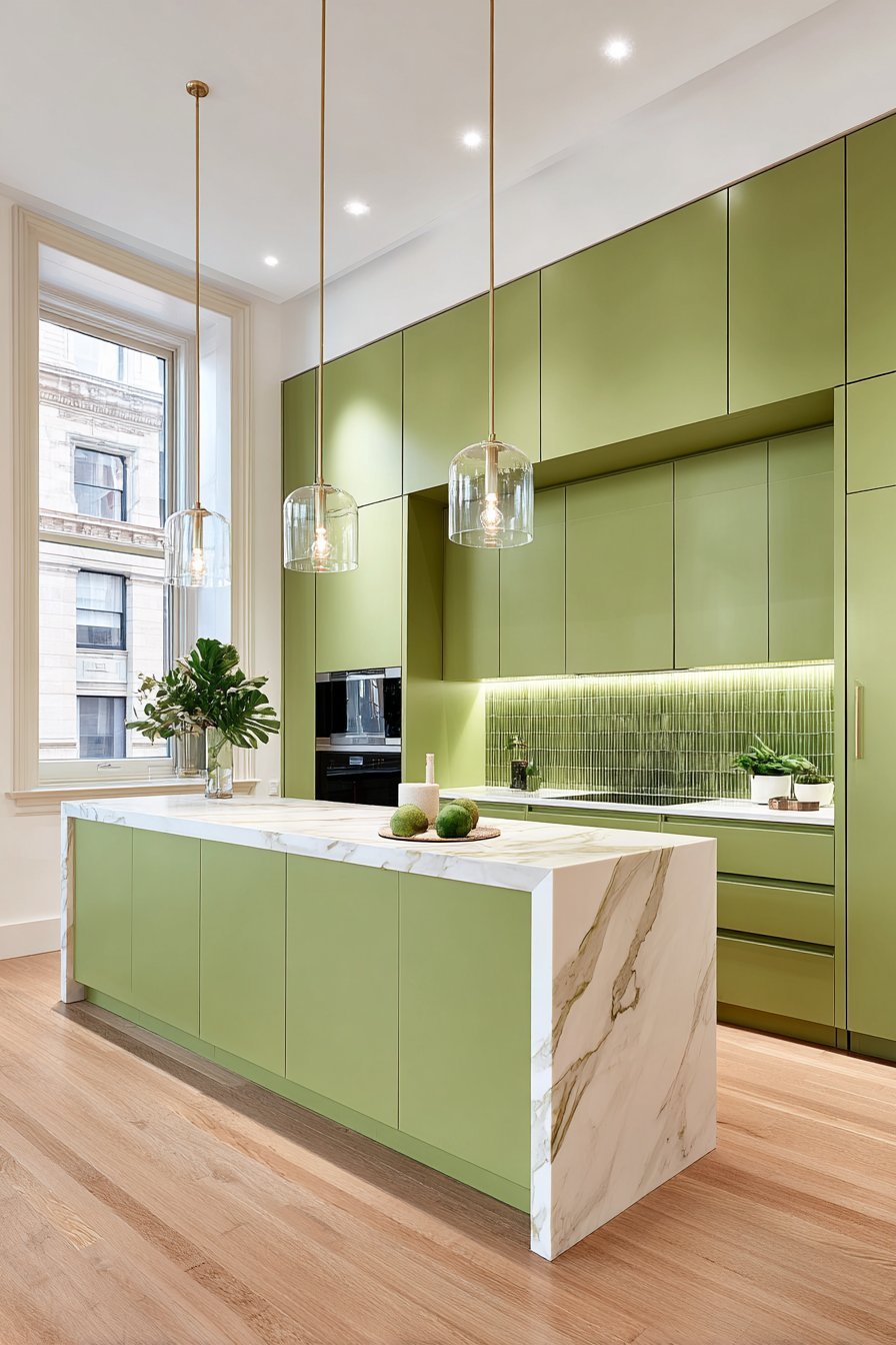 Sleek Pistachio Green Modern Kitchen