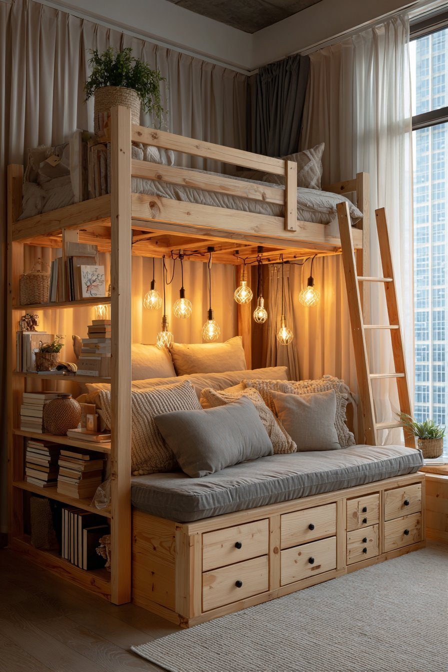 Lofted Platform Bed With Reading Nook