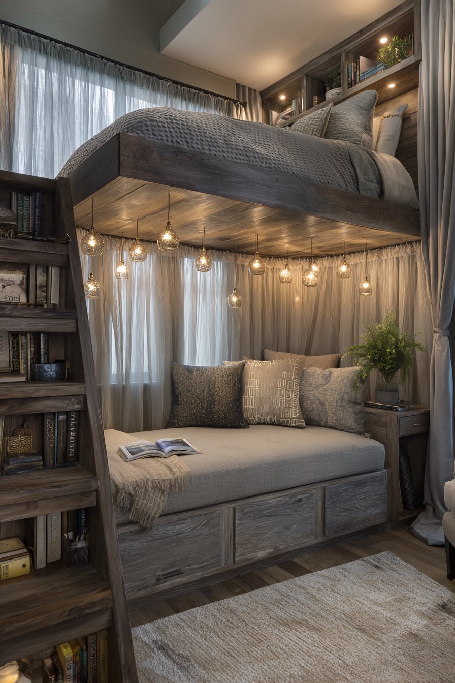 Lofted Platform Bed With Reading Nook