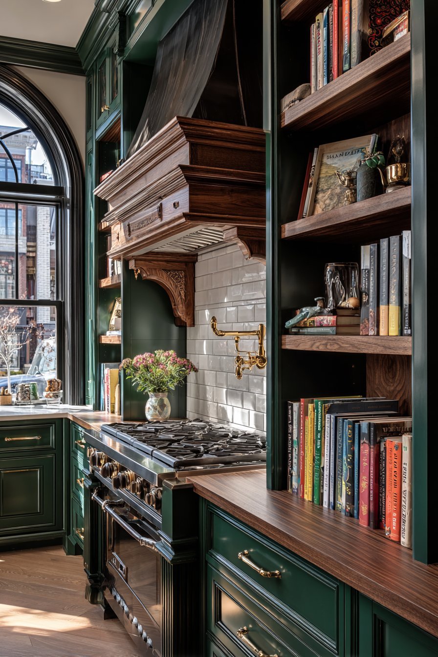 Professional Cooking Wall with Custom Wood Hood