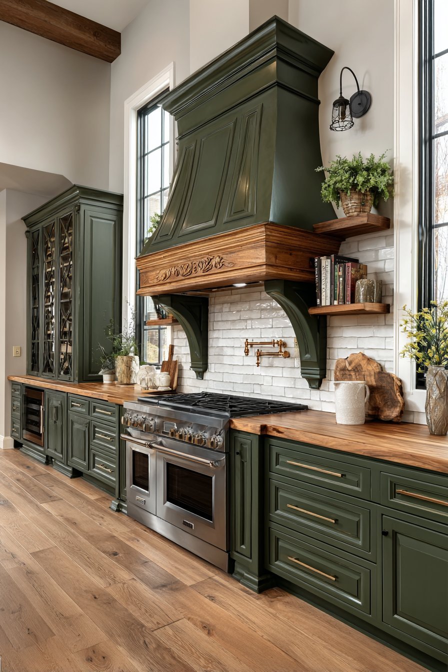 Professional Cooking Wall with Custom Wood Hood