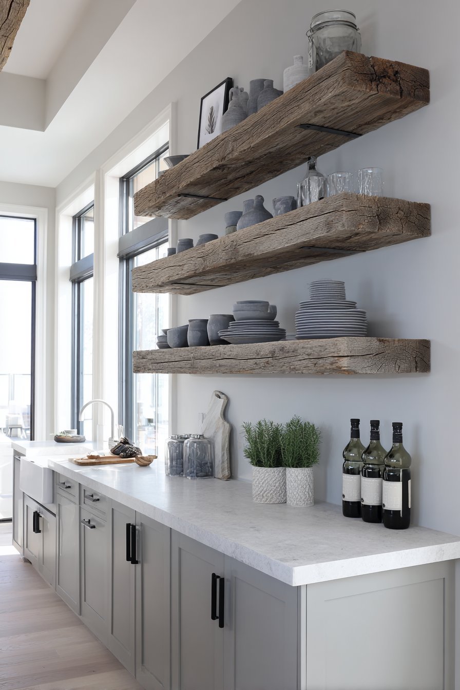 Open Grey Kitchen Shelving Display