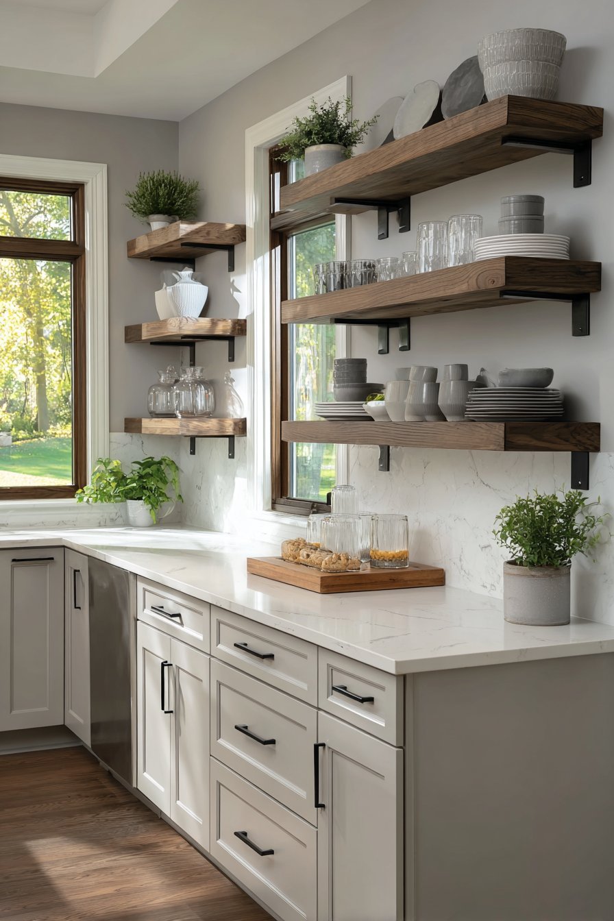 Open Grey Kitchen Shelving Display