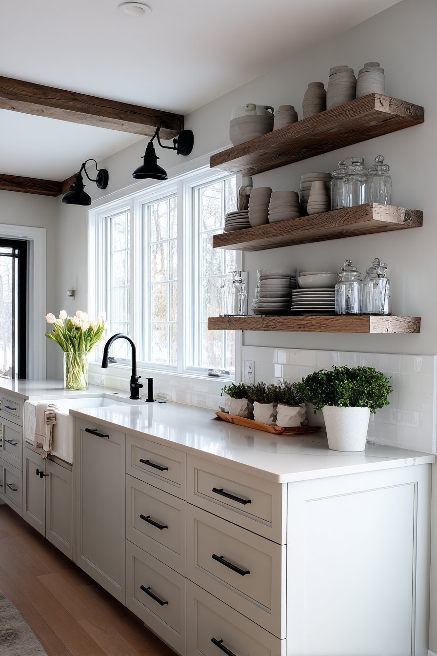Open Grey Kitchen Shelving Display