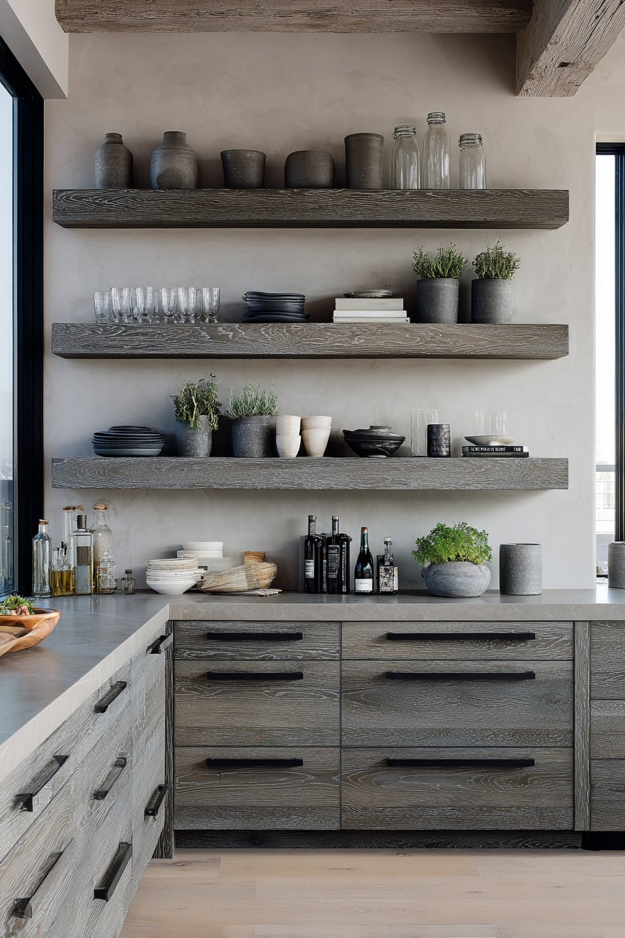 Open Grey Kitchen Shelving Display