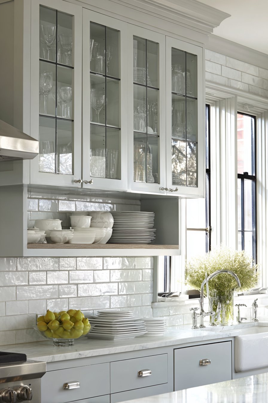 Glass-Front Muntins Grey Kitchen