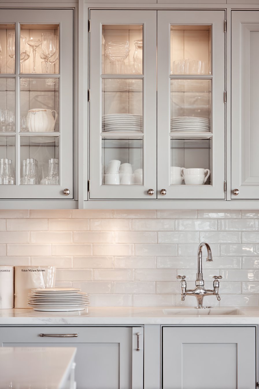 Glass-Front Muntins Grey Kitchen