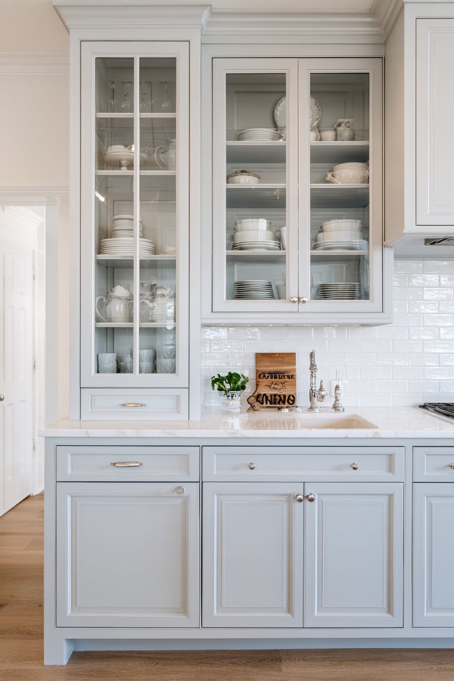 Glass-Front Muntins Grey Kitchen