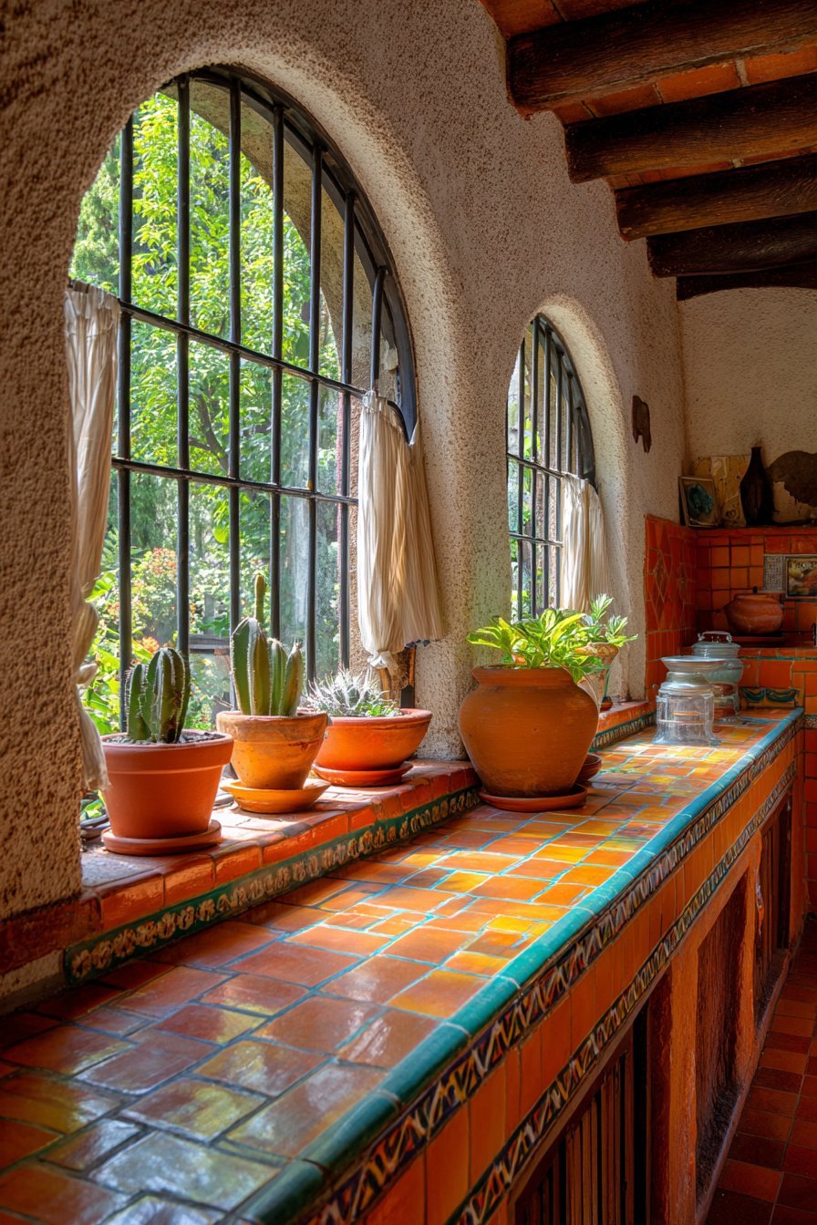 Arched Window Wall with Iron Grilles