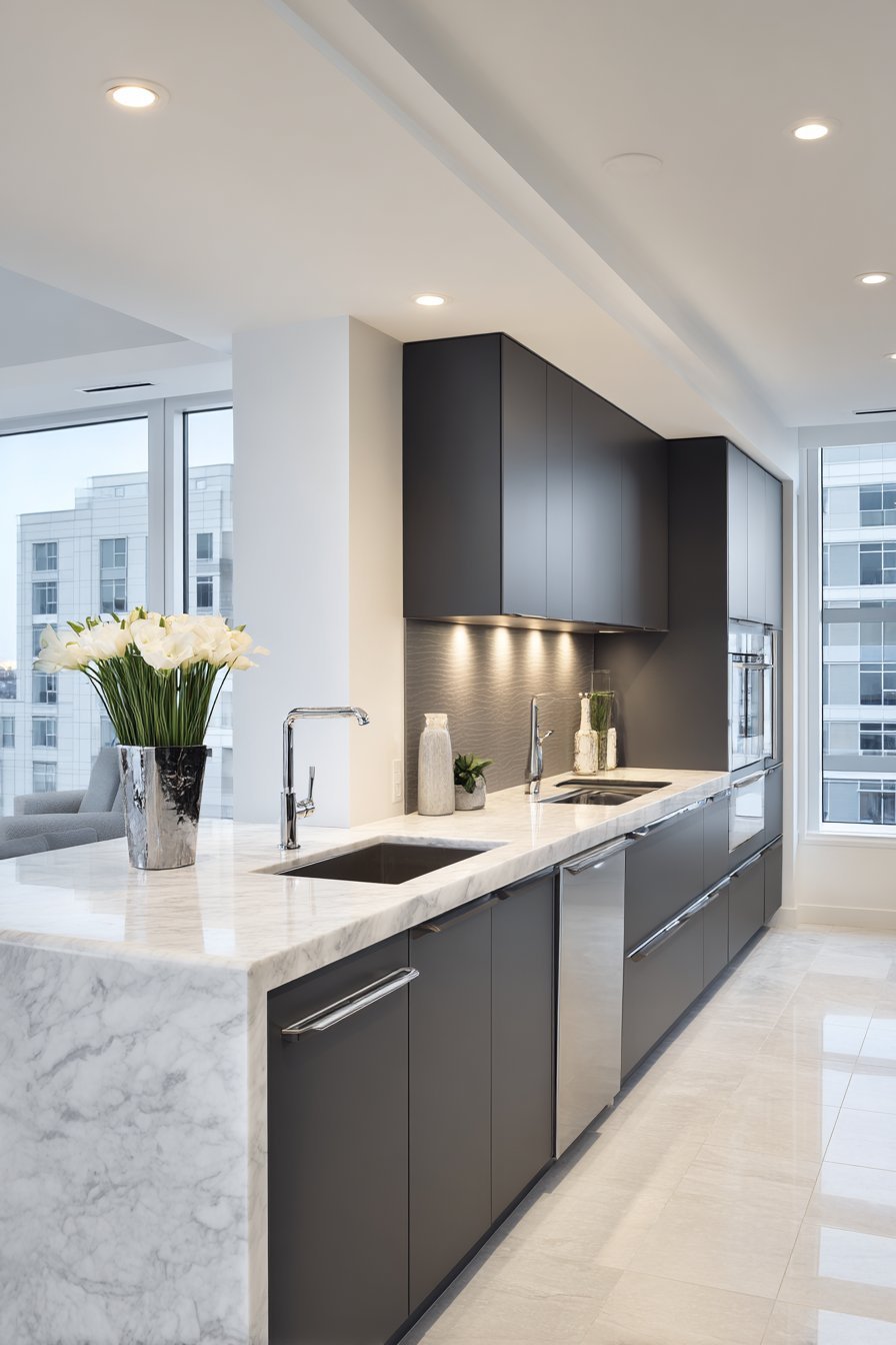 Bold Dark Charcoal with White Marble Luxury