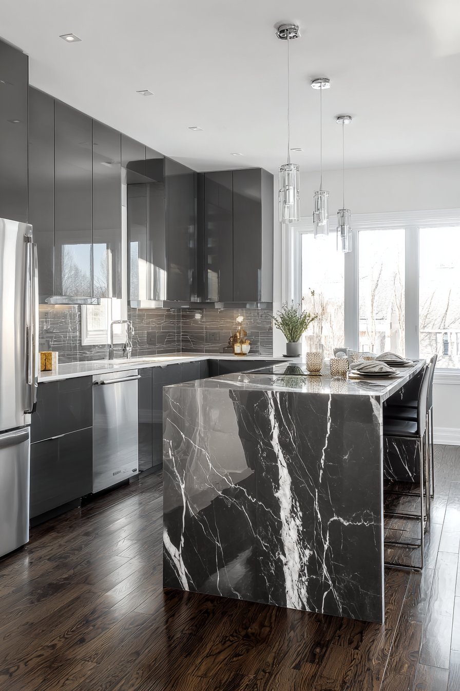 Bold Dark Charcoal with White Marble Luxury