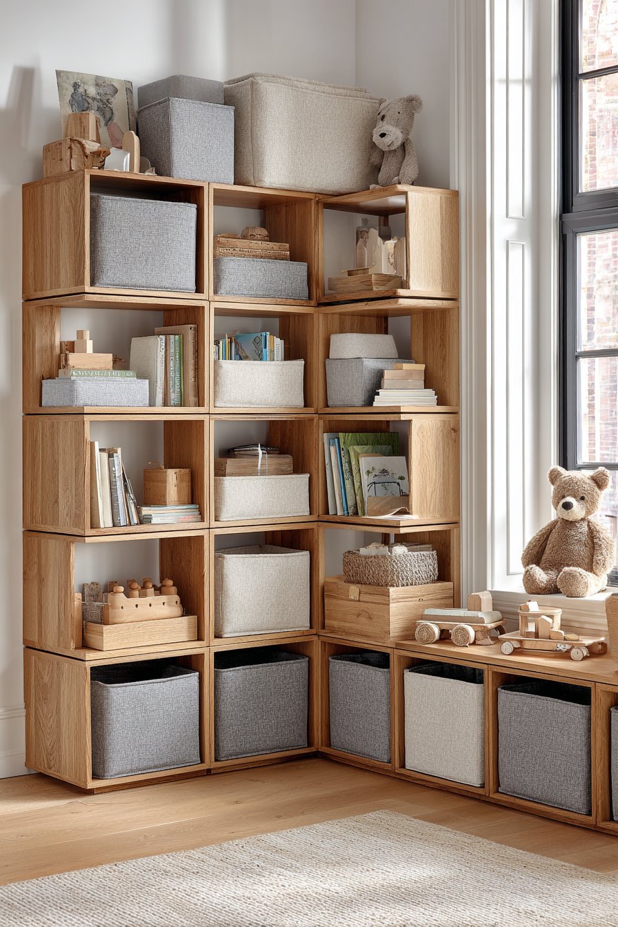 Transitional Modular Cube Storage L-Shape Configuration