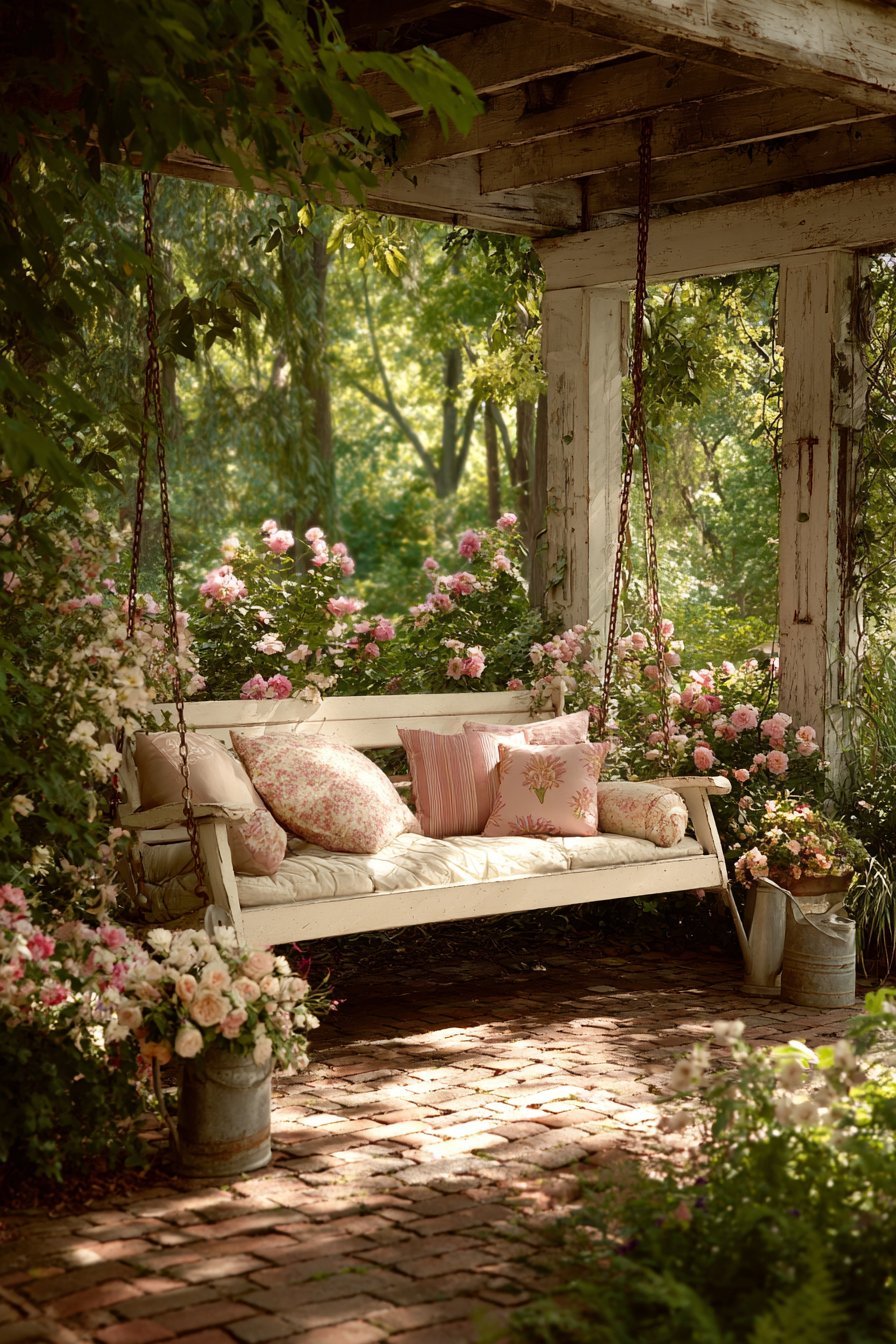 Vintage Porch Swing Garden View