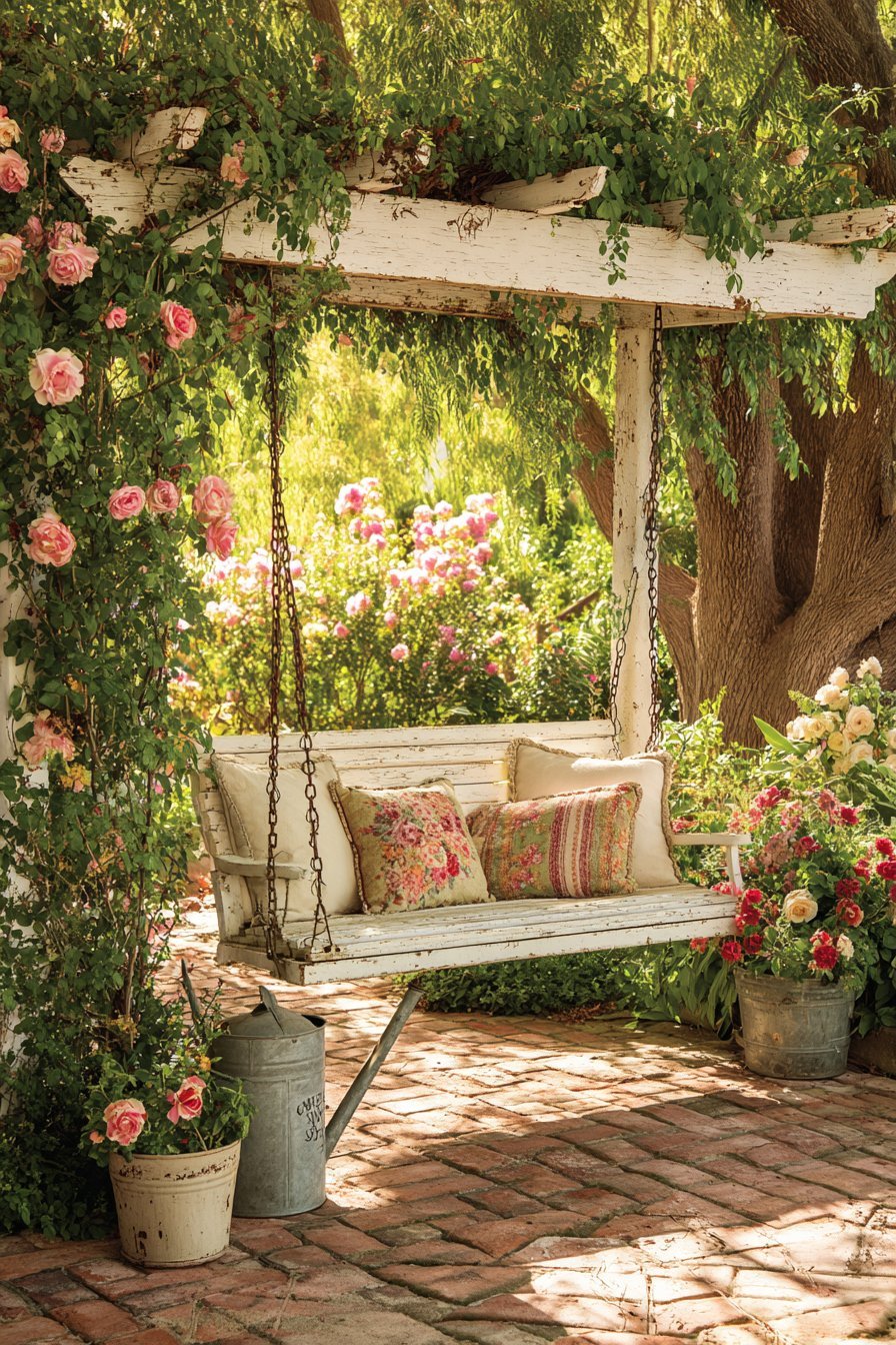 Vintage Porch Swing Garden View