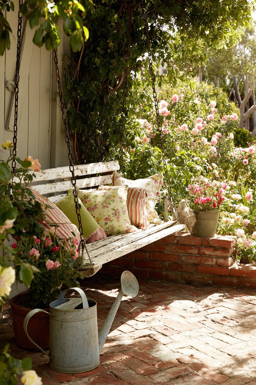 Vintage Porch Swing Garden View