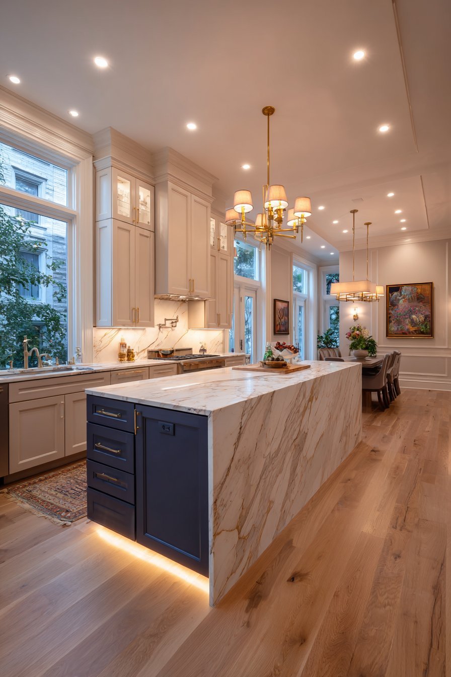 Layered Lighting Design With Crystal Chandelier