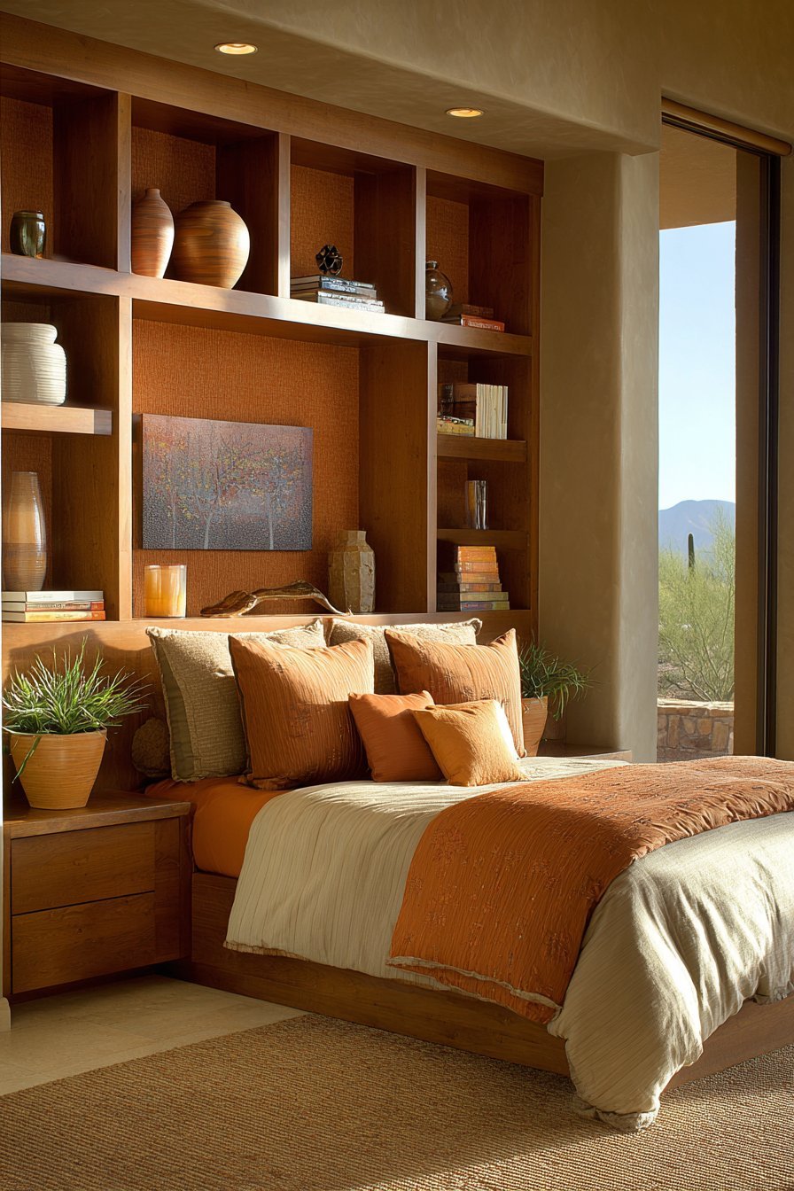 Built-In Walnut Headboard Nook