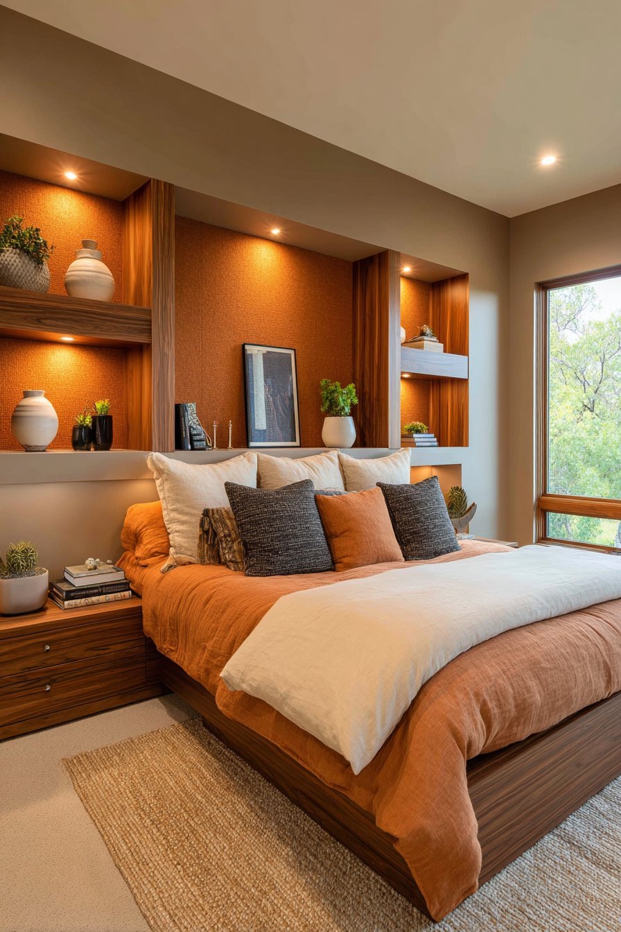 Built-In Walnut Headboard Nook